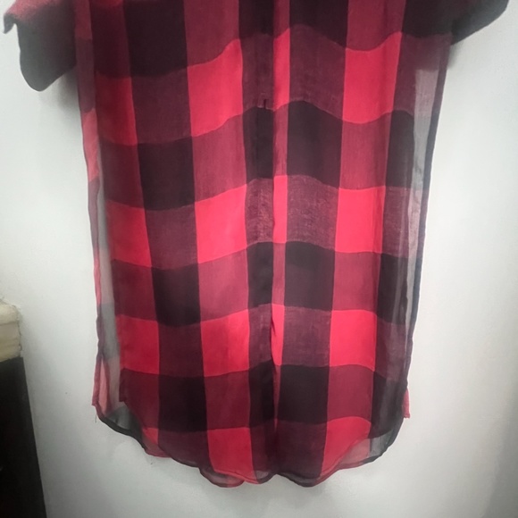 ZARA WOMEN’S CHECKERED PRINT SHEER SHIRTDRESS, SIZE SMALL, RED/BLACK - Picture 7 of 13